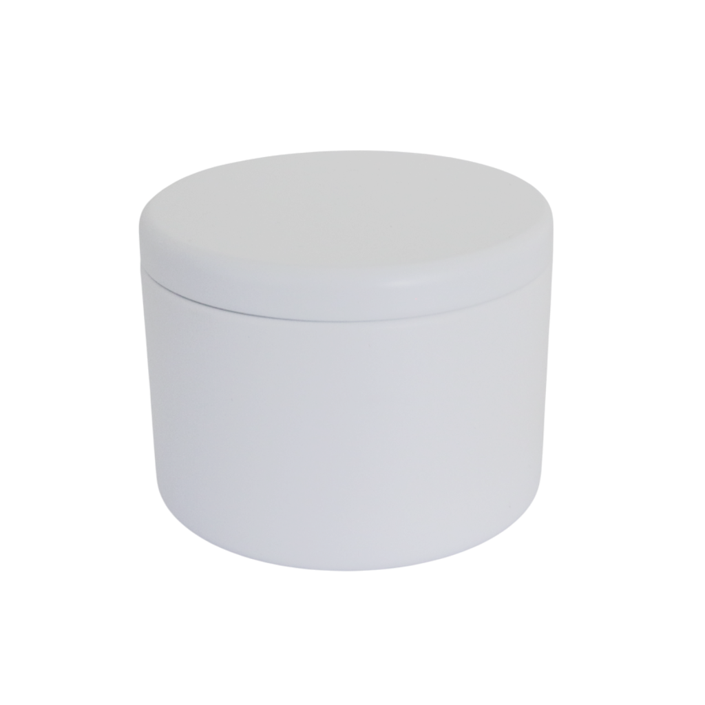 (New) Satin Round Candle Tin Matt White Medium